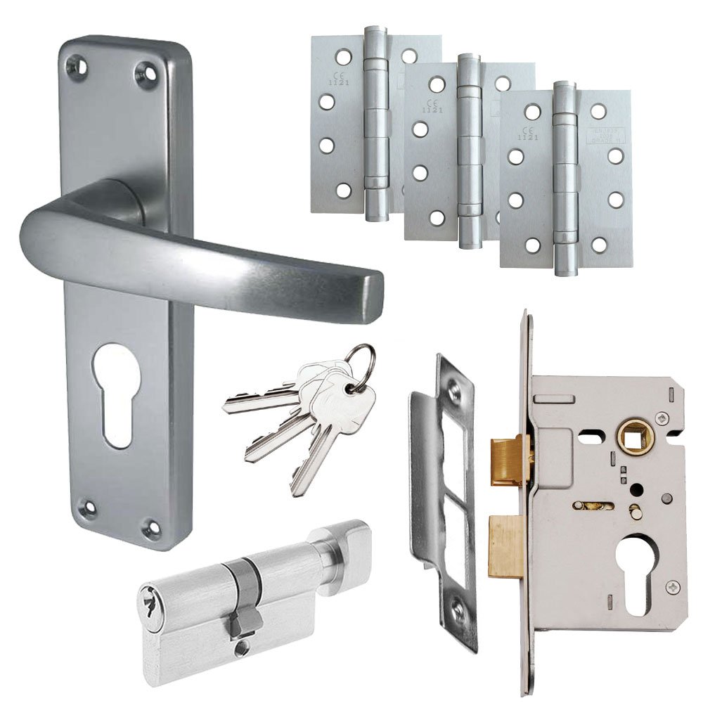 Budget Aluminium Door Handle Set - Euro Lock Door Pack