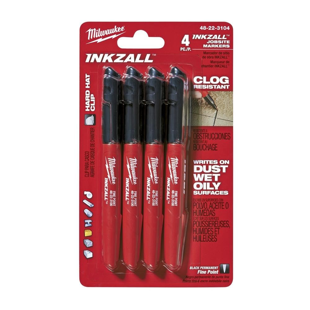 48-22-3104 Inkzall Point Marker, Fine, Black, 4-Pack