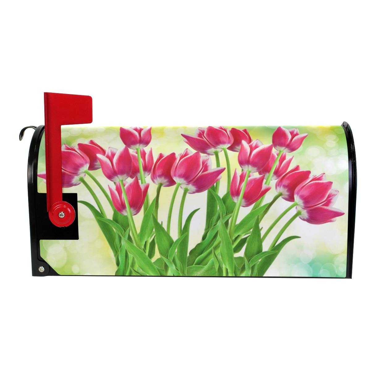 WOOR Spring Summer Tulip Flowers Magnetic Mailbox Cover Spring MailWraps Garden Yard Home Decor for Outdoor Standard Size-18