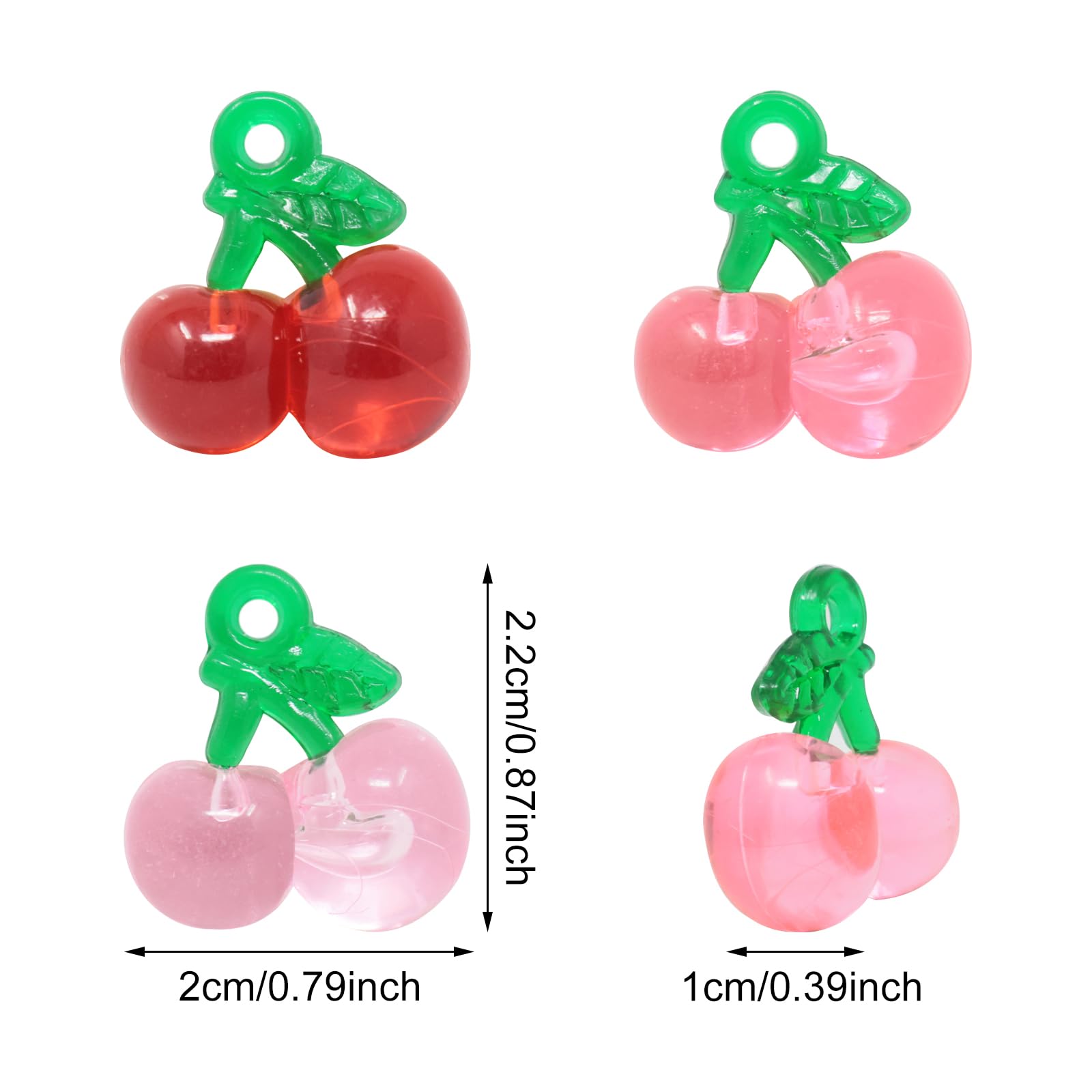 Honbay 40PCS Cute Sweet Cherry Resin Charms Pendant Fruit Food Tiny Pendants Vivid 3D Cherry Pendants Bead Charms for Keychains Earrings Bracelets Necklaces Jewelry Making DIY Crafts (Translucent)