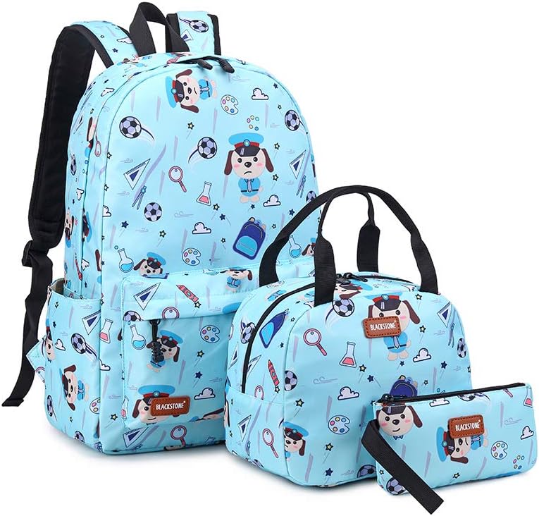 School bag Waterproof Nylon Teen Boys/Girls Book Bag Middle School Backpack 3 Pc set (Light Blue) طقم شنطة مدرسة مع شنطة غداء و مقلمة من بلاكستون