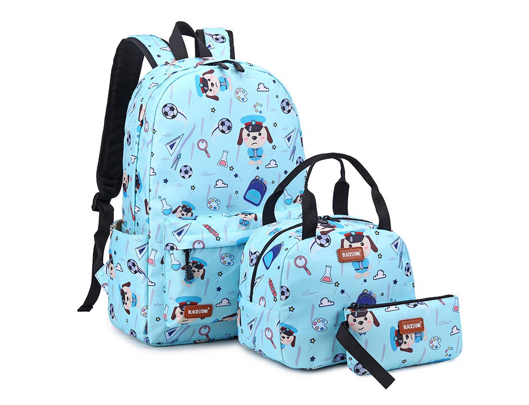 School bag Waterproof Nylon Teen Boys/Girls Book Bag Middle School Backpack 3 Pc set (Light Blue) طقم شنطة مدرسة مع شنطة غداء و مقلمة من بلاكستون