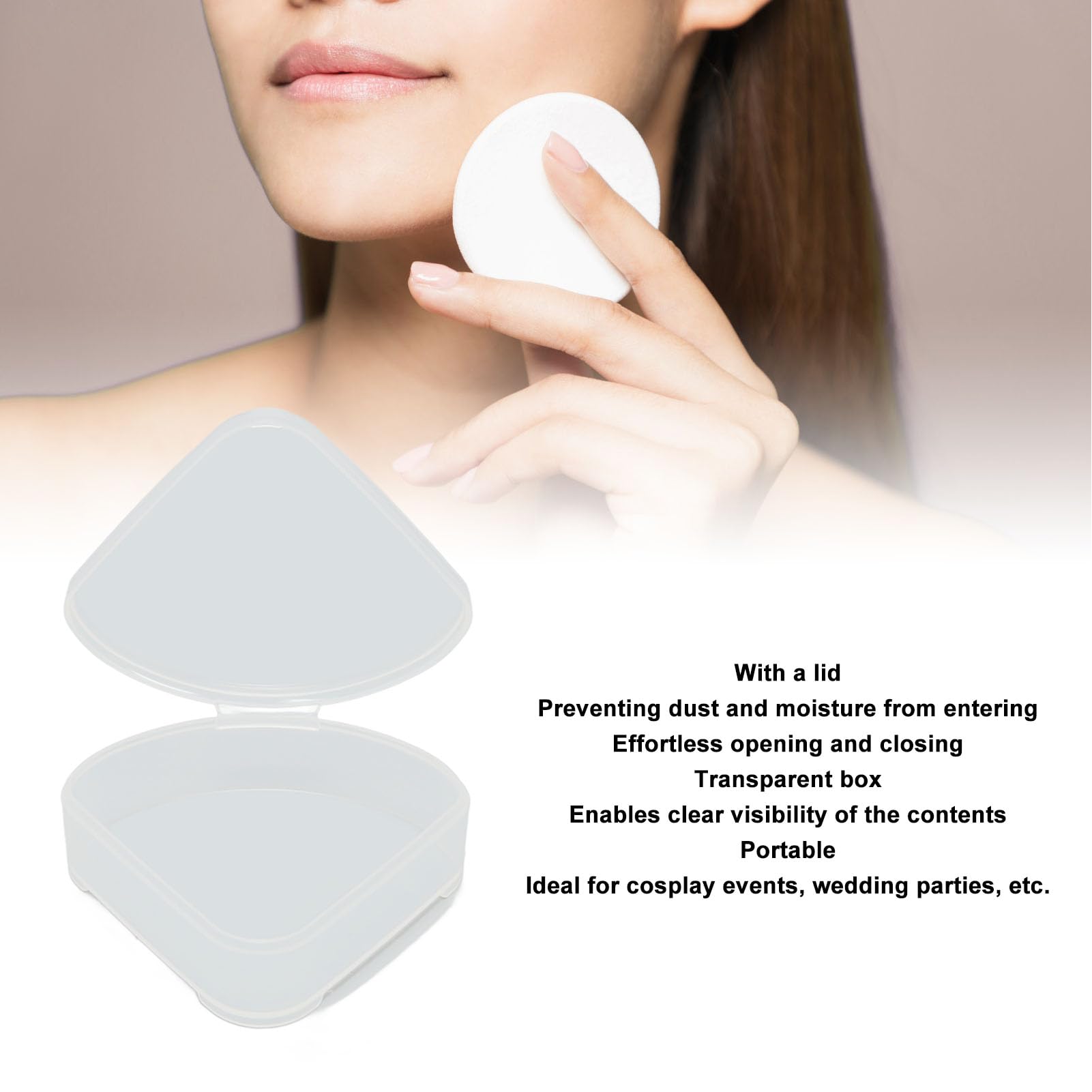Powder Puff Storage Case, Triangle Makeup Puff Case Portable Safe Smooth Plastic for Beads for Powder Rooms - Image 3