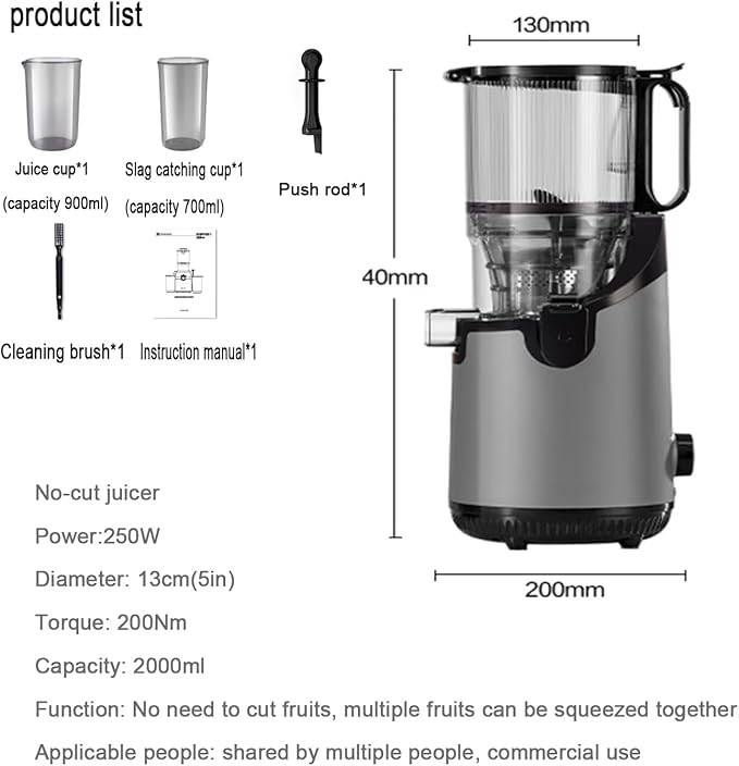 Extractor de Jugos Prensado Frío Boca Ancha 5.1" 250W Capacidad 2L miniatura 2