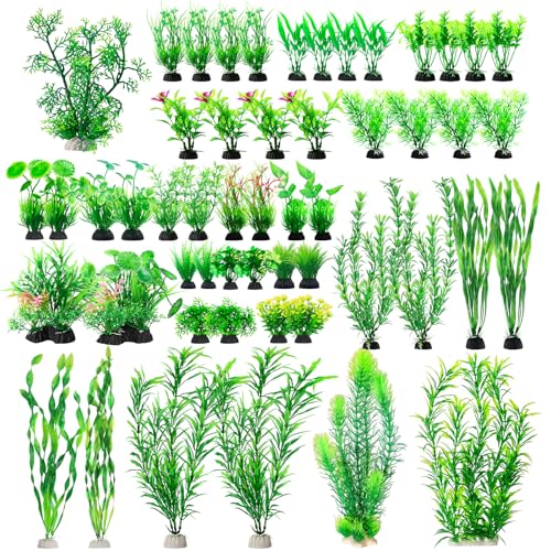 Image of CousDUoBe 53 Pcs Fish Tank Accessories Aquarium Decorations Green Plants, Green Fish Tank Decorations Plant, Fish Tank Decor, Aquarium Decor Plastic Plants