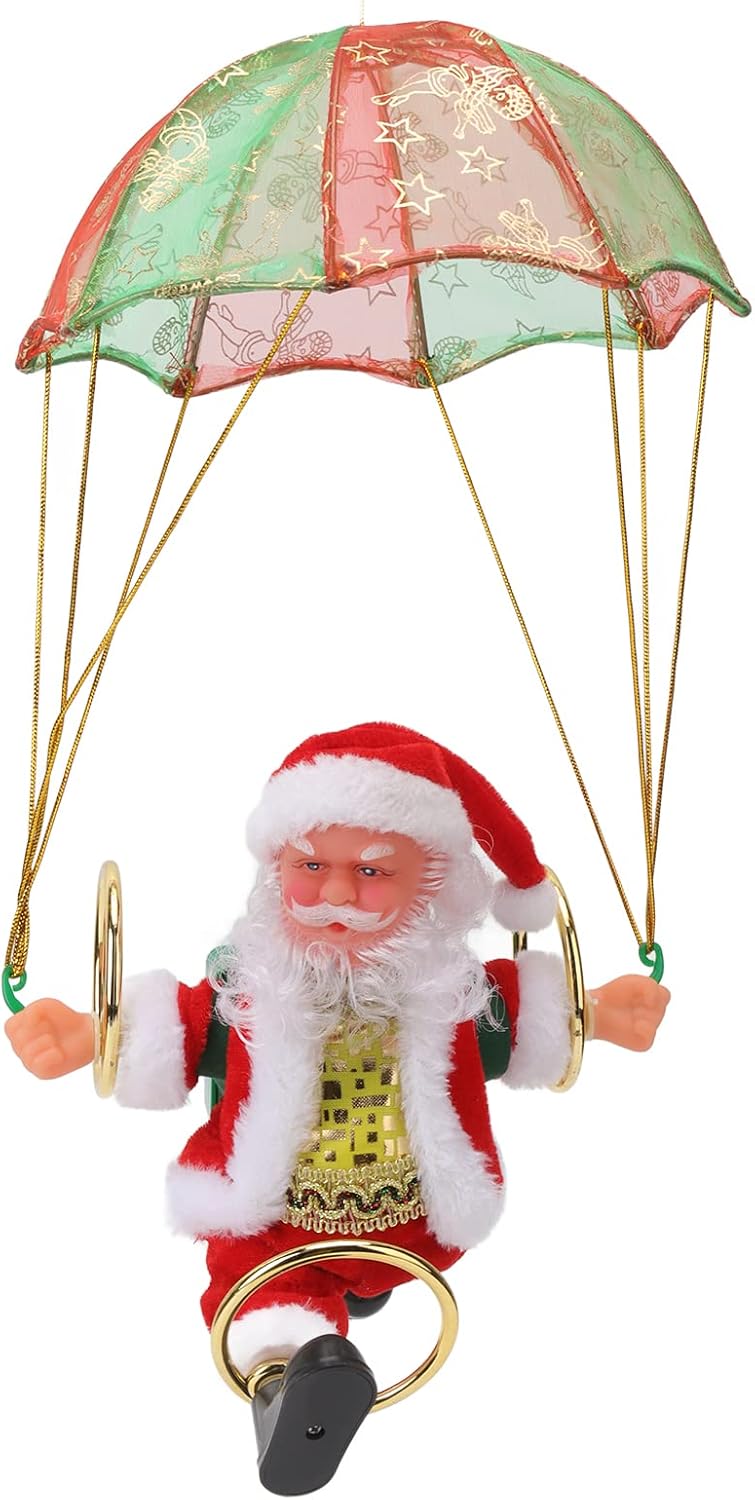 Parachute Toys, Cute Shape Hanging Outdoor Christmas Decorations Electric Singing and Dancing Battery Powered Christmas Ornaments for Window Doors Trees (Circling)
