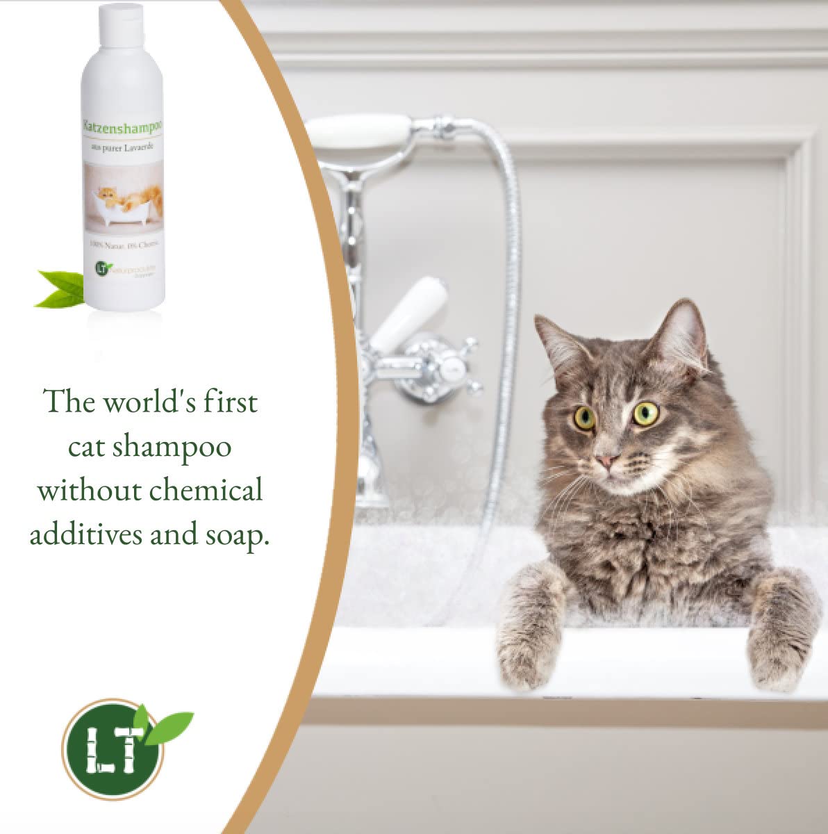 Shampoing pour chat | bio | sans substance chimique et savon | hypoallergénique | anti-démangeaisons | au ghassoul marocain | 250 ml | pour les poils courts et longs | pour un pelage brillant