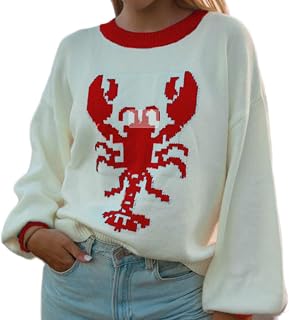 Women's Knit Sweater Pullovers Long Sleeve Round Neck Printed Fall Winter Casual Jumper Tops Loose Fit