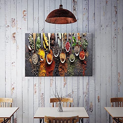 Mtkco Color Symmetrical Spoons Poster-Spice Foods Photos-Modern Wall Art Pictures-Canvas Hanging Decoration-Vintage Wall Decor For Kitchen, Restaurant, Bar, Living Room (16X24In-Frame-Colorful) #TOP5