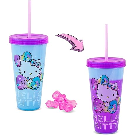 Purple Hello Kitty Starshine Color-Changing Plastic Travel Tumbler