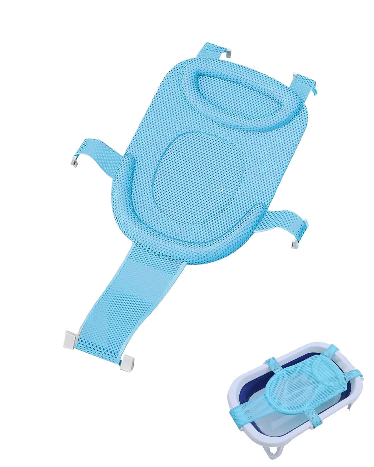 1 pezzo Tappetino da Bagno Per Neonati, Con Rete Regolabile, Antiscivolo, Con Cintura di Sicurezza, Per Neonati(Blu)