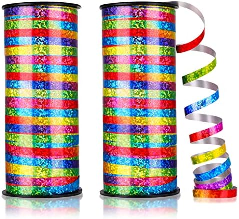 YUSHOW 500 Yards Rainbow Curling Ribbon，Iridescent Crimped Ribbon ...