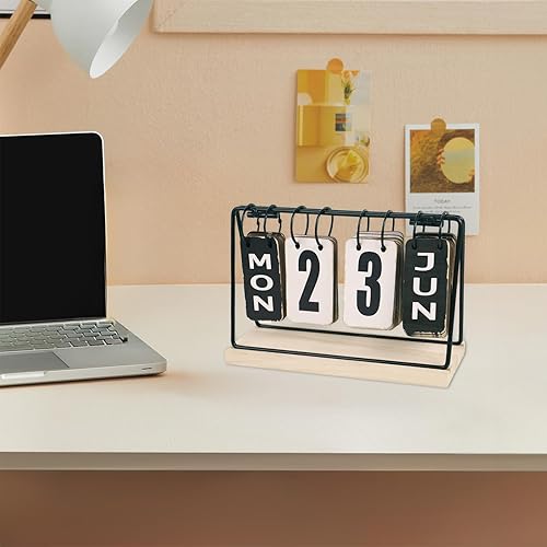 Miniatura 6 de Calendario de escritorio de madera 2025, calendarios de escritorio de madera portátiles con tarjetas de fecha para la oficina en casa y la escuela