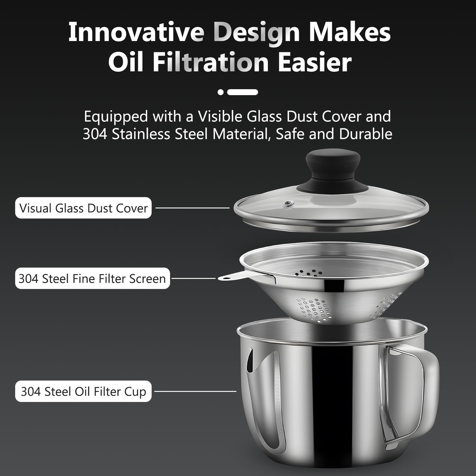 Séparateur de Graisse D'huile, 1000ML Filtre Huile Alimentaire en Acier Inoxydable 304, Pot à Huile de Soupe de Filtre à Huile Domestique pour Bol de Séparation D'huile de Sauce