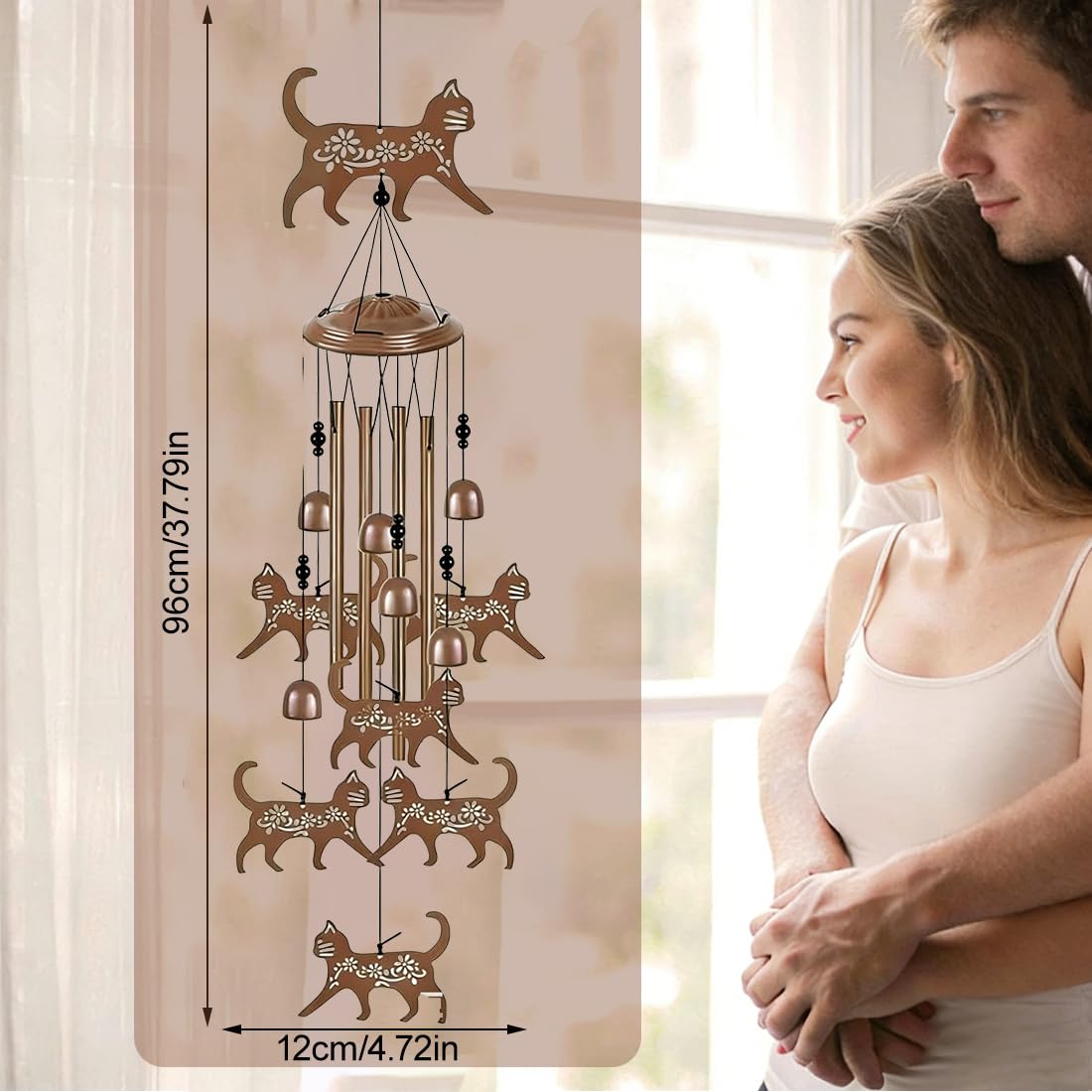 1 Piezas Campana De Viento, Campanas De Viento Artesanales Con Diseño De Gato, Carillón De Metal Para Exteriores Con Tubos, Adecuado Para Colgar En Balcones, Ventanas O Árboles (A)