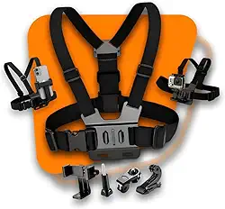 Kirk Suporte Peitoral (Chest Mount) 360° Profissional | para Celular, Câmera Esportiva, GoPro Hero, iPhone, Android, Gravações em Moto, Bike, Trilhas e Esportes de Ação, Ajustável e Estável