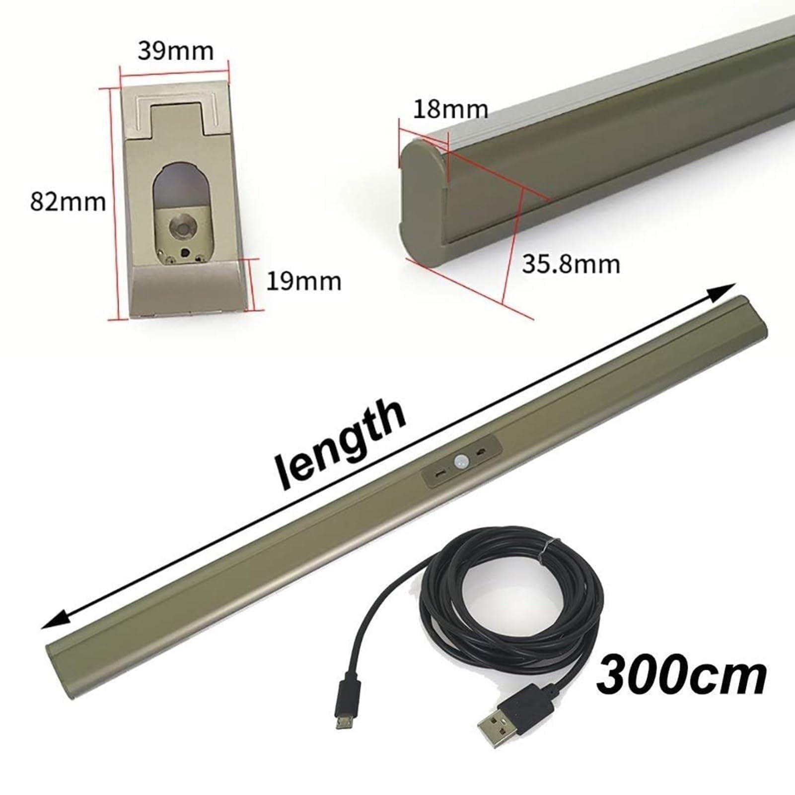 50-130 cm wytrzymały drążek do szafy, obciążenie 75 kg, metalowy wieszak na ubrania, drążek do szafy z oświetleniem LED, drążek do szafy z wbudowaną baterią litową (złoty, 800 mm)