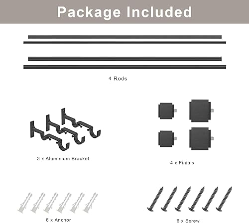 Miniatura 7 de Barras de cortina dobles con remates cuadrados de aleación de aluminio resistente, varillas telescópicas de 36 a 72 pies, 1 pulgada delantera y