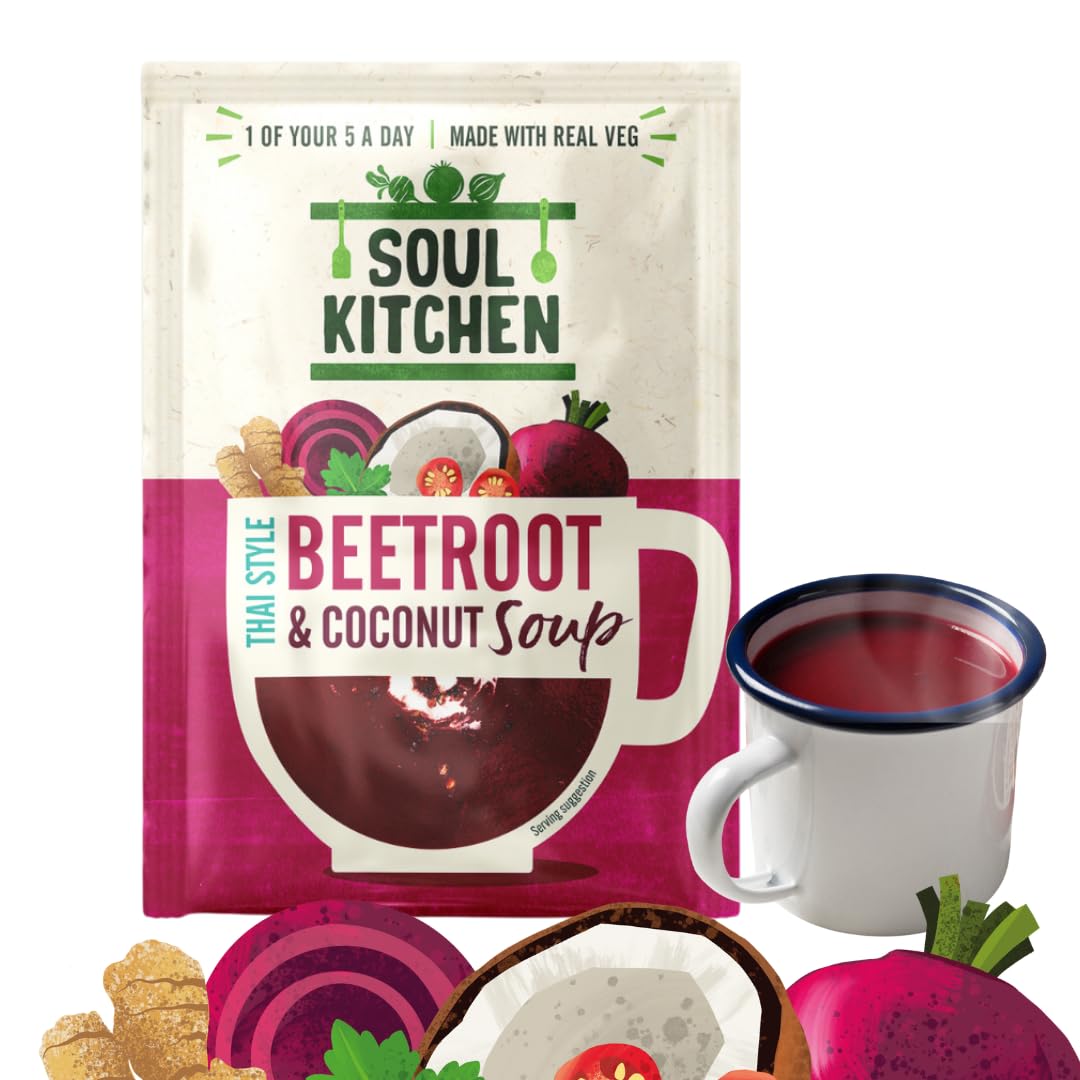 Sponsored Ad – Soul Kitchen Thai Beetroot Coconut Instant Soup — Vegan, Gluten-Free Cup Soup — Low-Calorie, Healthy Lunch, Superfood — Real Vegetables, No MSG — Quick Office Work Snack — 12x25g