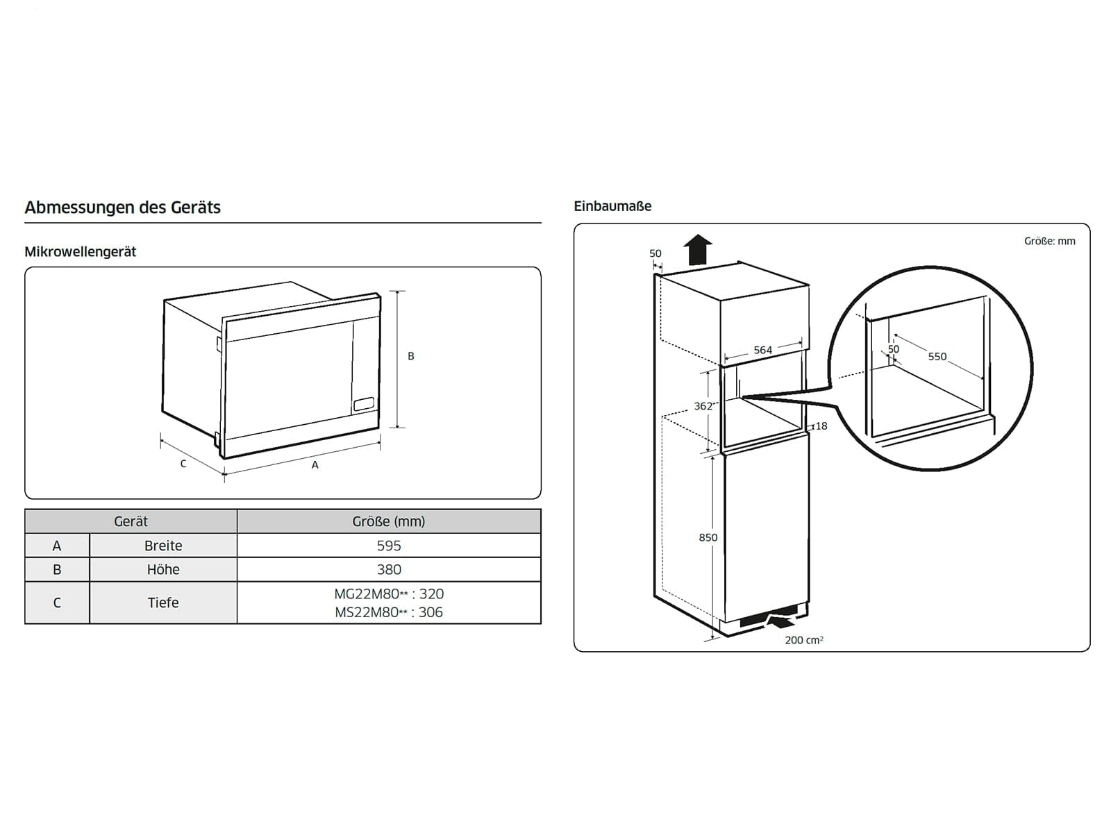 Samsung MG22M8274AT/E1 - Microondas empotrable con parrilla, 850 W, 22 L, horno microondas pequeño para nichos de 38 cm, función de mantenimiento del calor, sensor inteligente, interior de esmalte
