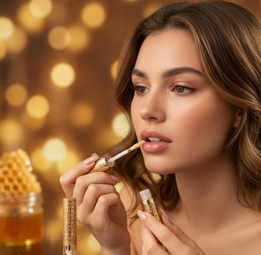 Image of Honey lip gloss, honey lip oil,glossy finish, haydrating overnight, natural moisturizing & reparing, reduce lip liness, lip skin care