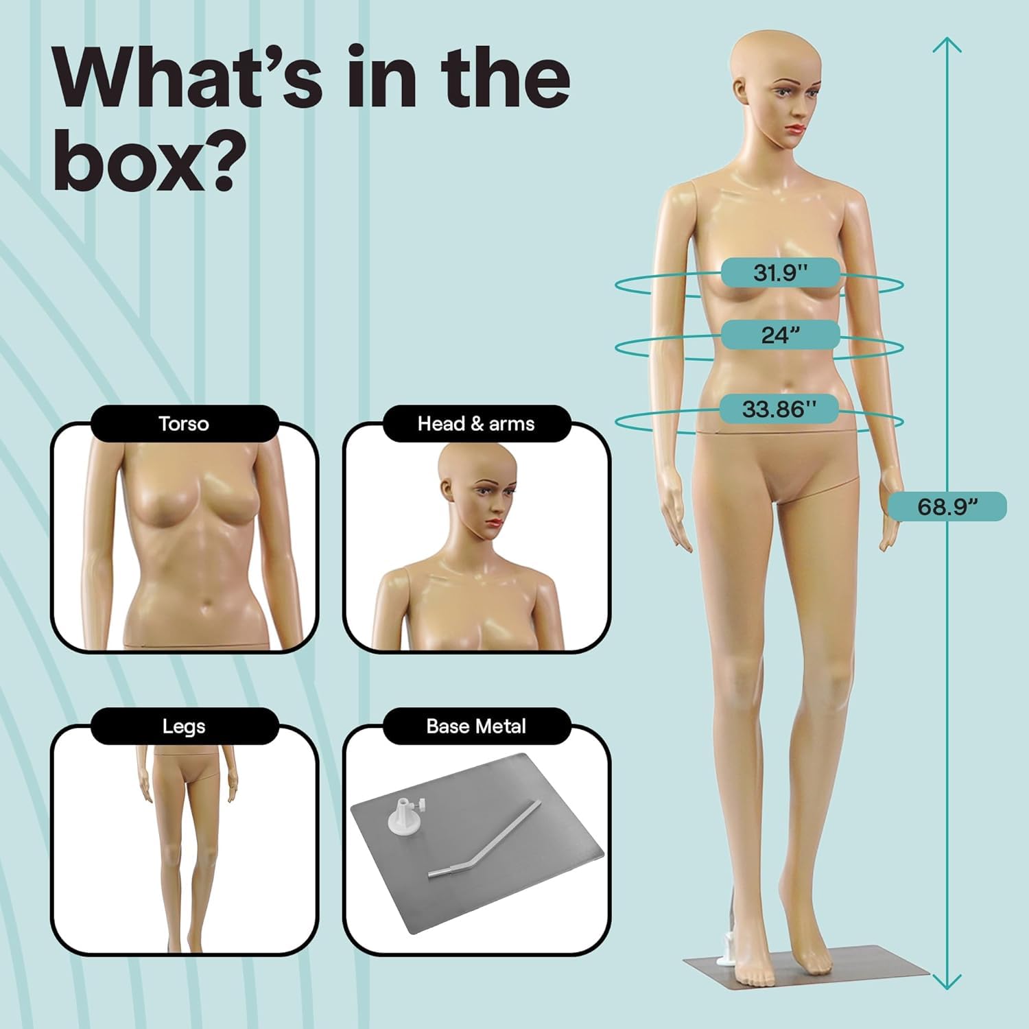 DVJ enterprise Female Straight Full Body Plastic Display Dummy Mannequin with Hair Wick (Eco, Skin Colour, 5.8 Feet) 1