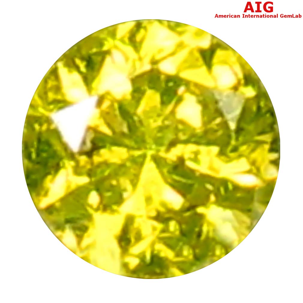 0,08 quilates AIG certificado forma redonda (3 x 3 mm) diamante amarillo vivo de fantasía natural suelto, Diamante natural, Diamante amarillo vivo de fantasía