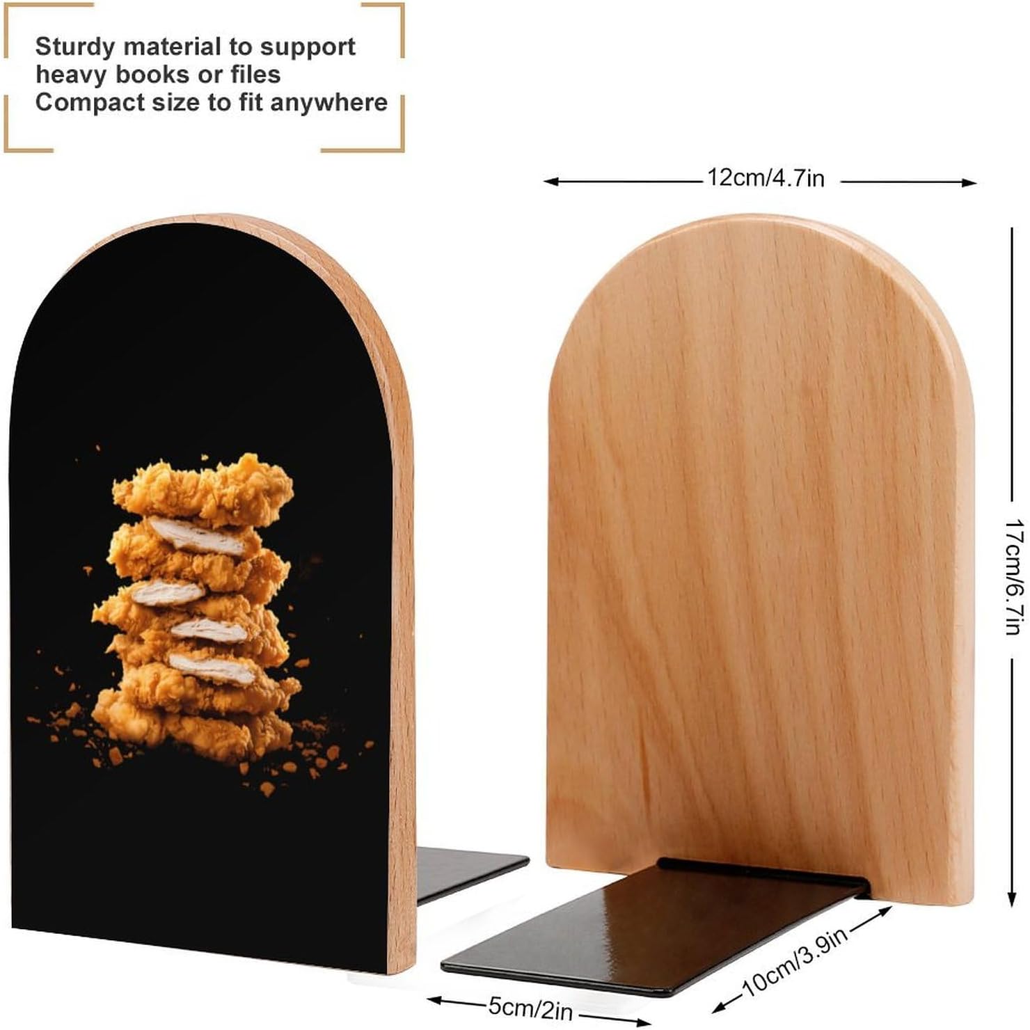 Tendies Chicken Tenders Cute Wood Book Ends Decorative Bookends 1 Pair Non-Skid for Shelves Home Office 7 X 5 Inch
