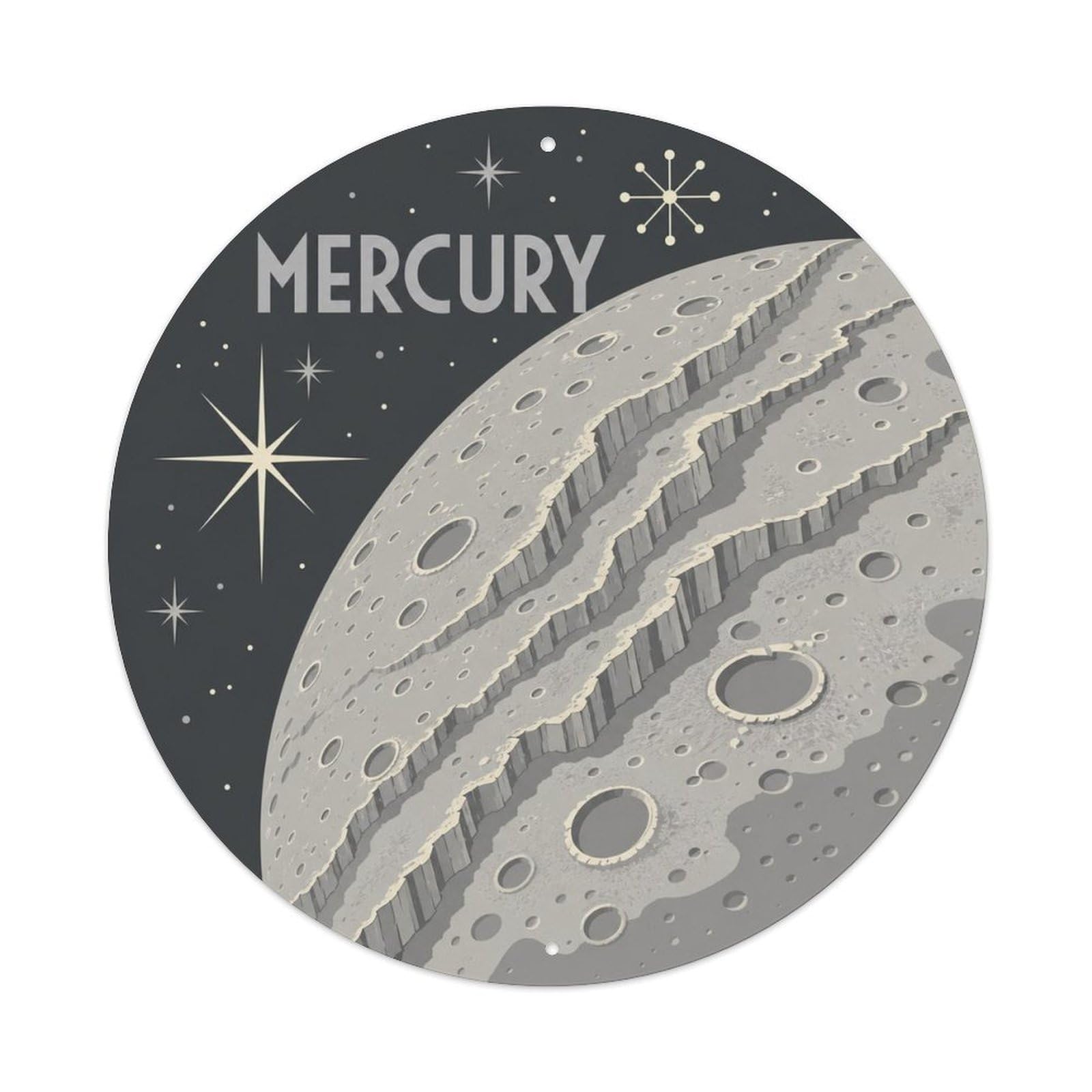 Astronomy Celestial Stellar Sky Mercury Planet Metal Tin Sign Plaque Wall Decor for Cafe, Man Cave, Club Bar, Office, Home Garden Round Metal Poster 8x8Inch