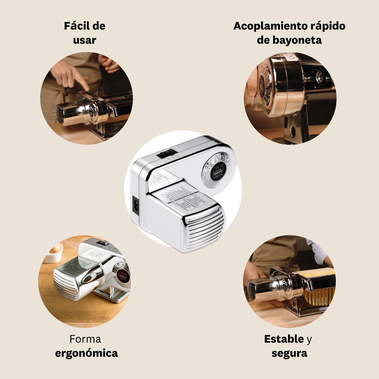 Marcato Motor Máquina para Pasta Atlas 150, Motor Eléctrico para Máquina de Pasta, Compatible con Otros Artículos Marcato, 100 W. Modelo: Pastadrive.