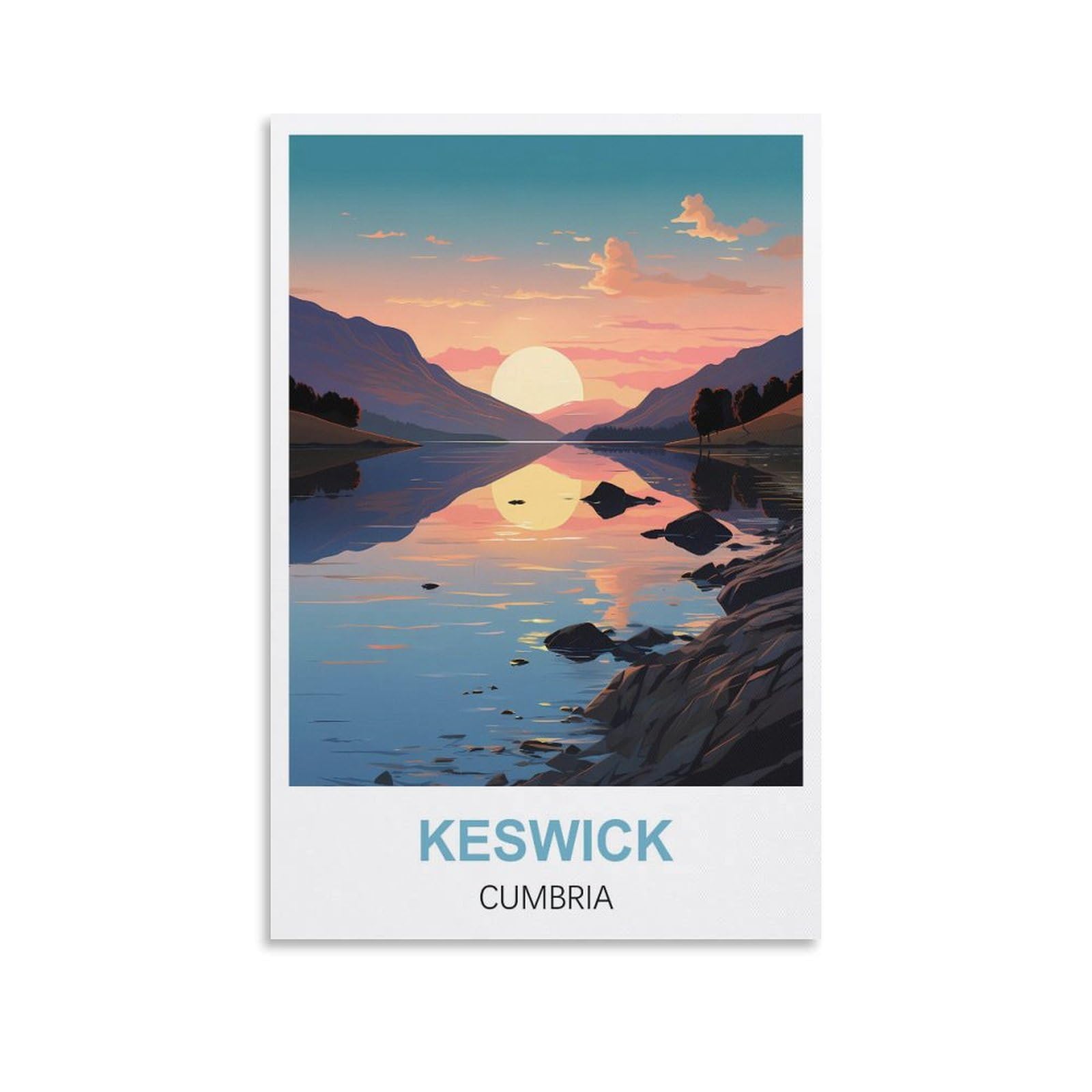 WGMDOEE Keswick Cumbria Vintage Travel Posters 08x12inch(20x30cm) Canvas Poster Living Room Wall Art Home Decor