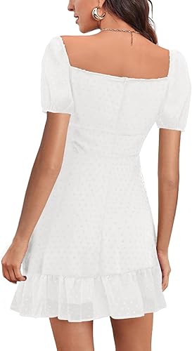 Miniatura 2 de LYANER Minivestido elegante de manga corta con cuello cuadrado y lunares suizos para mujer