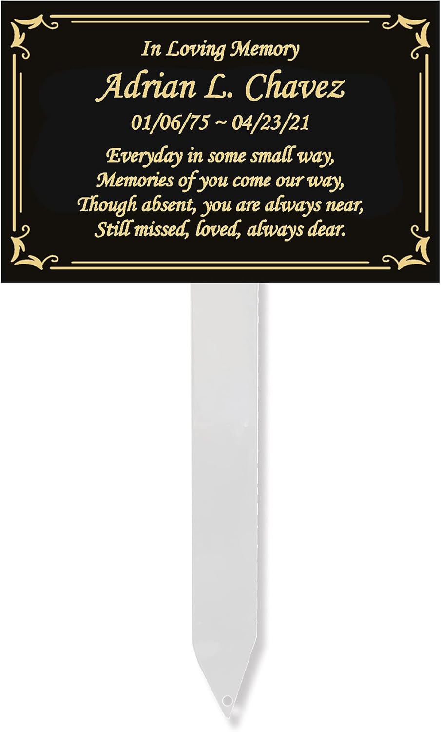 Memorial Plaque Stake, Sturdy Metal Grave Marker, Remembrance Plaque in Black, Gold and Silver, Outdoor, Indoor Memorial Plate, Personalized (Black/Gold-Black)