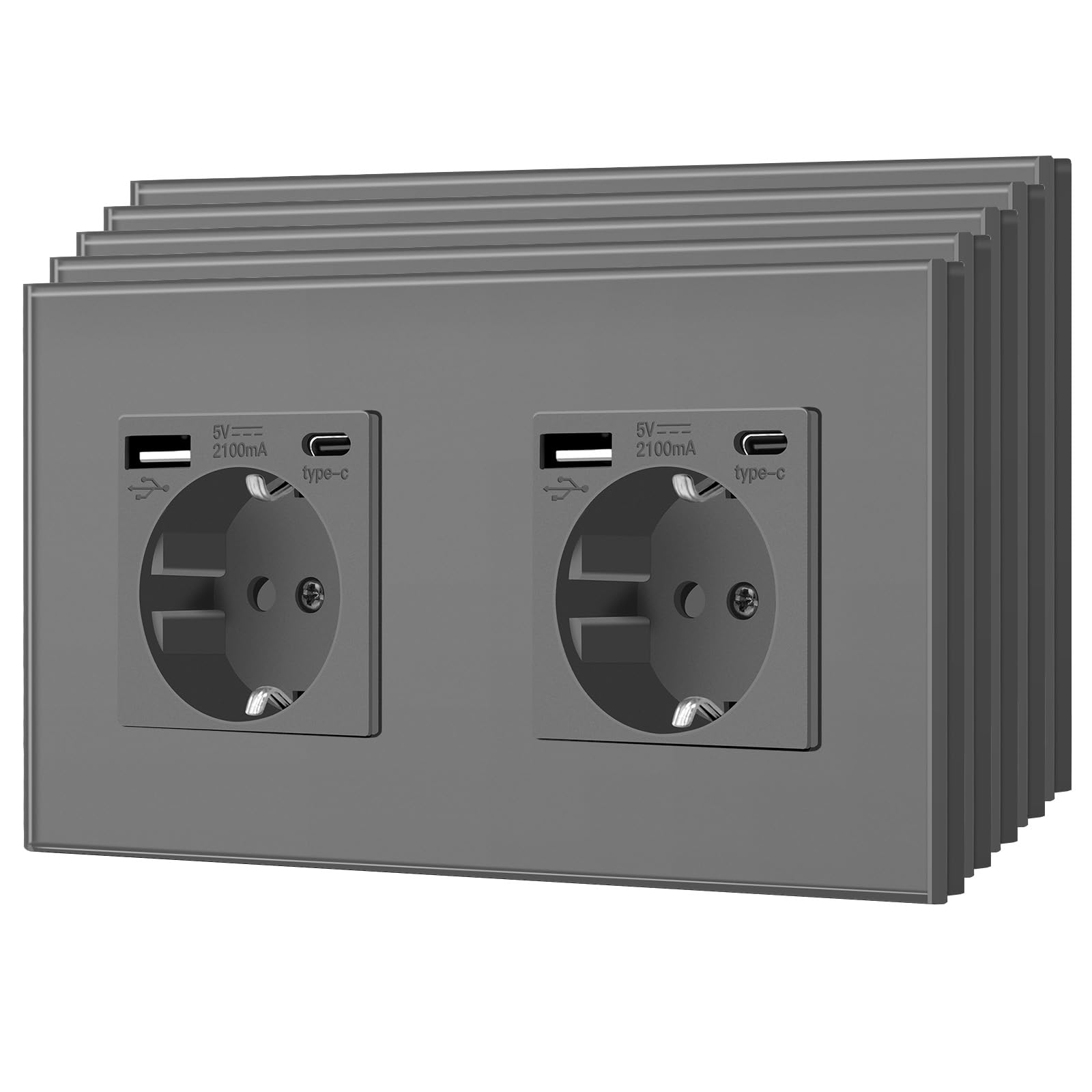 BSEED Enchufe de Pared con USB C,Enchufes Dobles Empotrados con Cristal,Toma de Corriente,Seguridad infantil,Fácil de Instalar,M Serie,2 Enchufes con USB y Tipo C,157mm Blanco — view 62