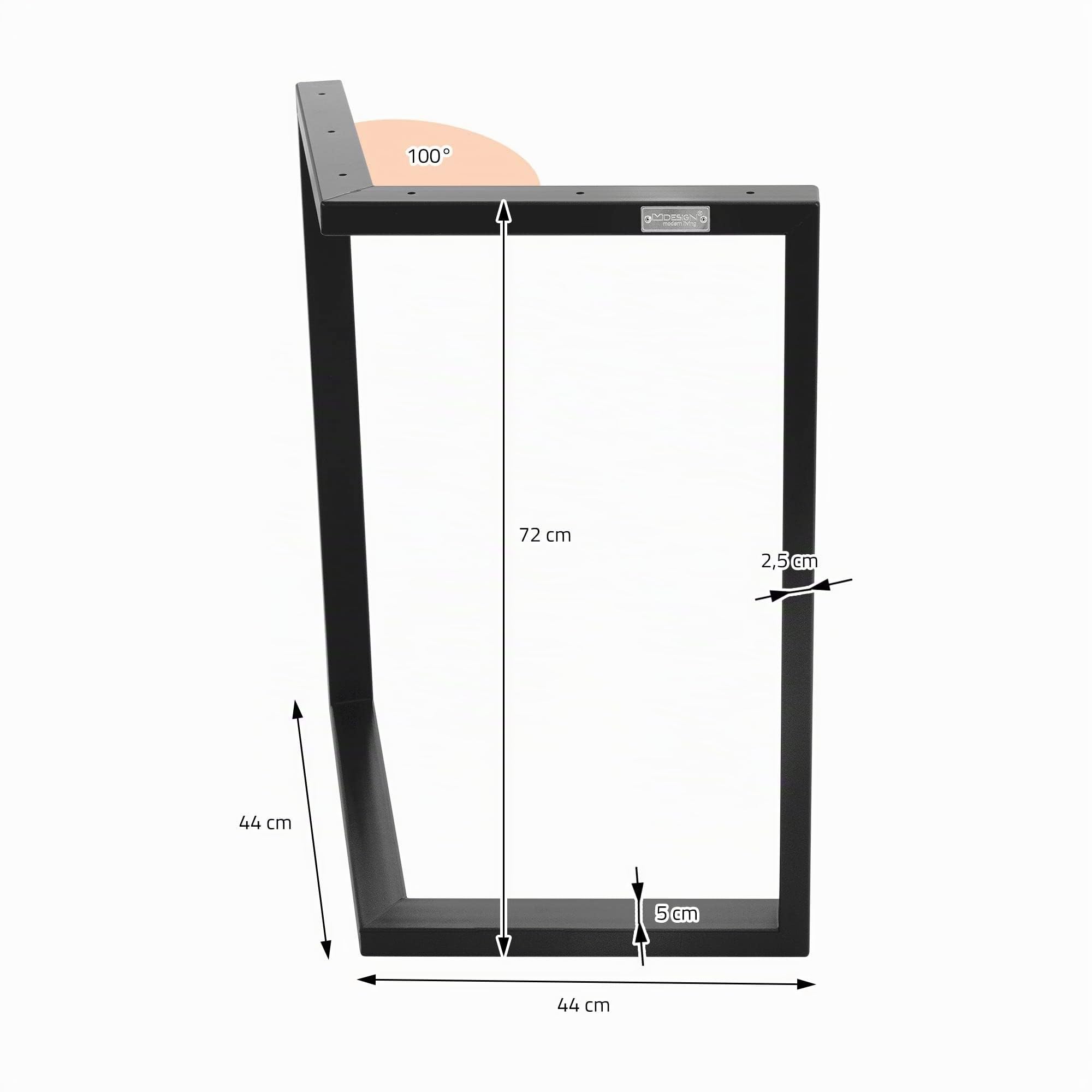 ML-Design Set 2x Base de Mesa en V 44 x 72 cm Soporte Angular Negro Mate de Metal Acero Recubierto de Polvo Bastidor para Escritorio Pata para Consola Sostén para Tablero Pie Armazón Diseño Industrial