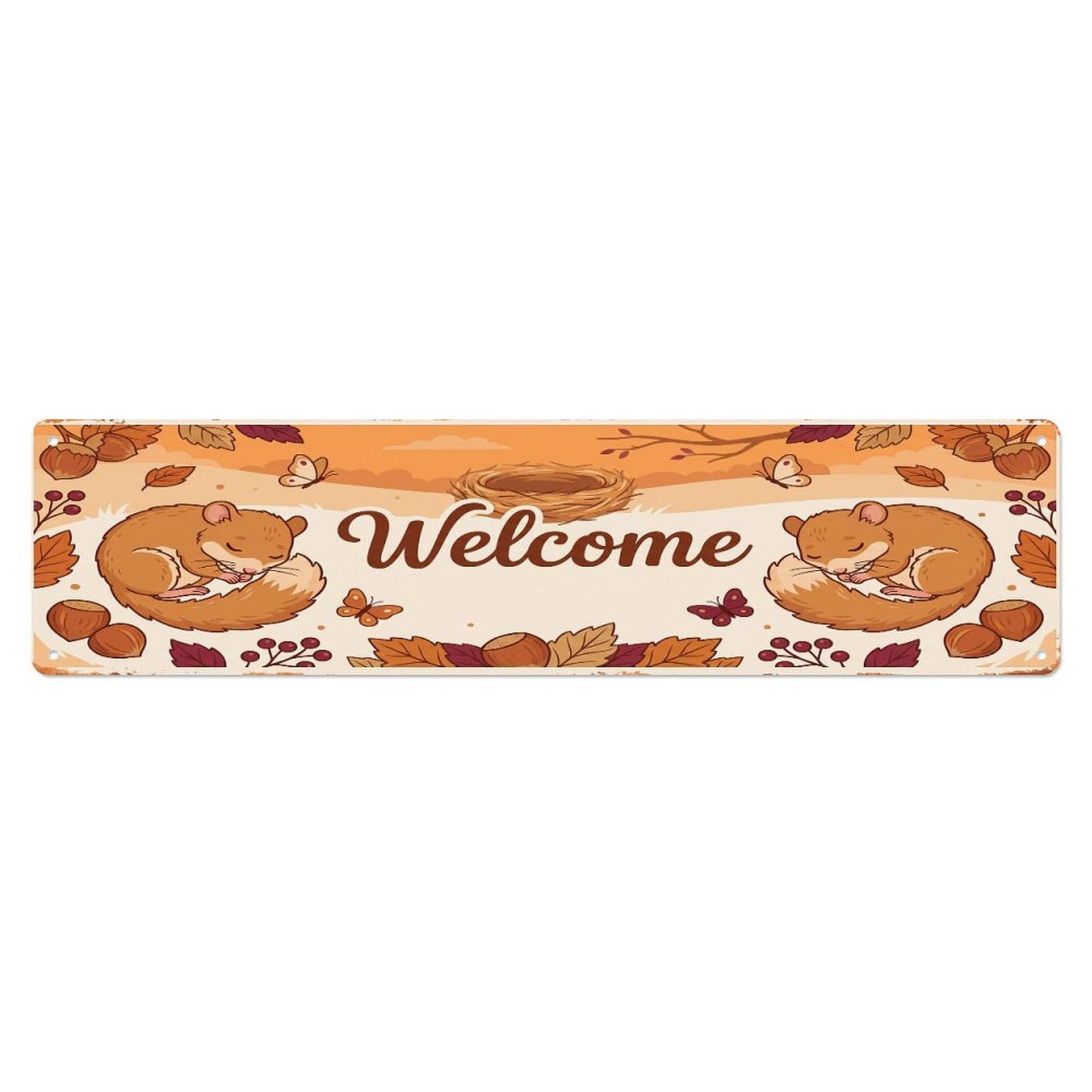Vintage Welcome Dormouse Sleepy Metal Tin Sign