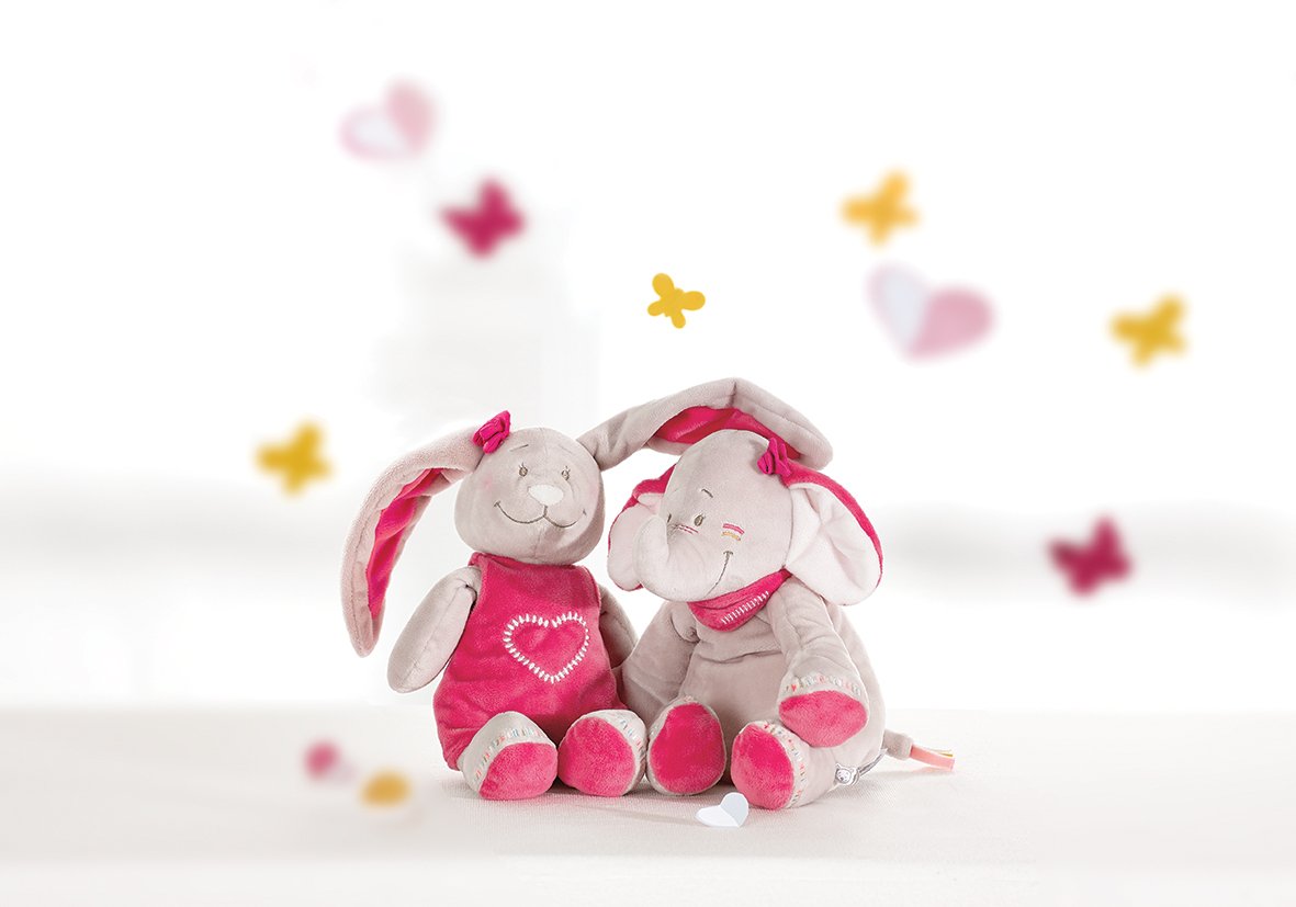 Doudou plat éléphant NOUKIE'S Anna et Pili rose beige 25 cm