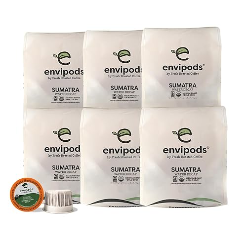 Fresh Roasted Coffee, Sumatra Organic Sumatra Swiss Water Envípods compostables  Origen único  Tostado medio  RFA Kosher  72 unidades  Compatible