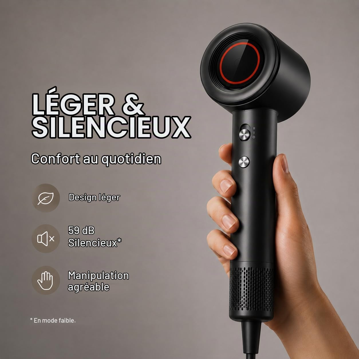 BOWEI Sèche Cheveux Ionique Haute Vitesse, Moteur Sans Brosse 110000 tr/min, Séchage Rapide, Anti-Frisottis, Contrôle Intelligent de la Température, Léger et Silencieux avec Étui de Rangement