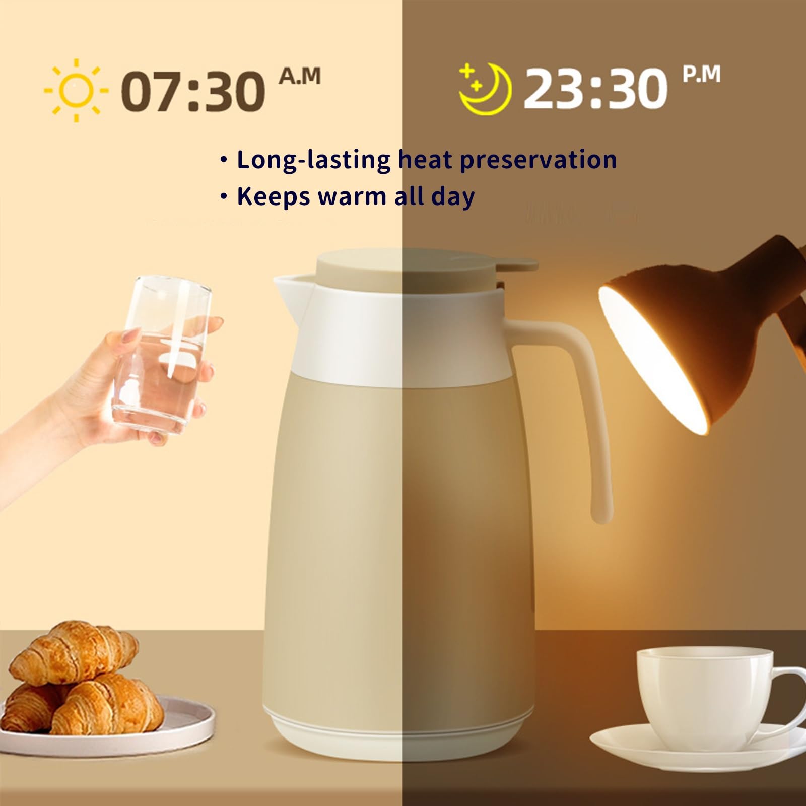 Karafka do kawy 1000 ml / 1300 ml / 1600 ml / 1900 ml próżniowa karafka próżniowa z podwójnymi ściankami ze szklaną wkładką izolowana karafka do kawy herbaty gorących lub zimnych napojów (brązowa,