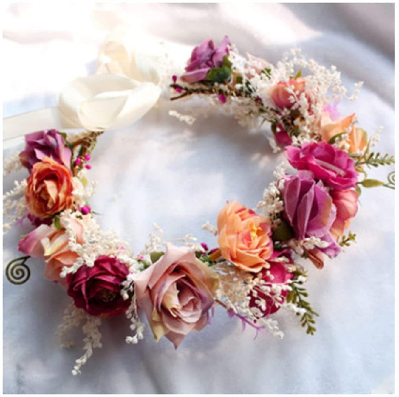 Fiore Corona Ghirlanda Capelli Corona Floreale Sposa Fascia Matrimonio Donne Ragazze Accessori for Capelli tiarate Testa