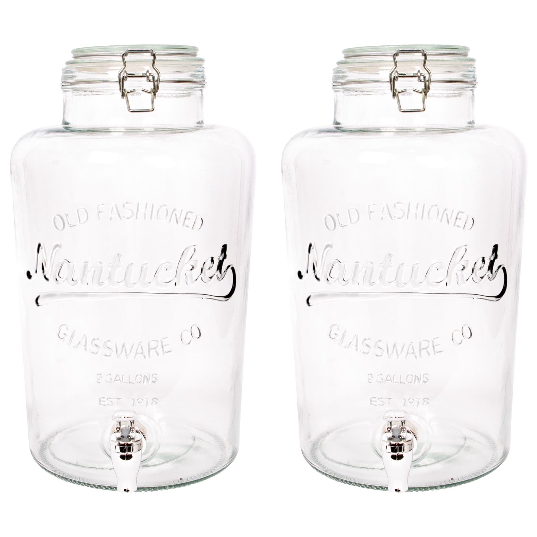Rink Drink Clear 8.7L Drinks Dispensers With Taps - Pack Of 2 - Large Home Kitchen Outdoor Chrome Tap Water Dispensing Jug Indoor Juice Punch Bottle For Bbq, Party, Picnic, Events, Buffets