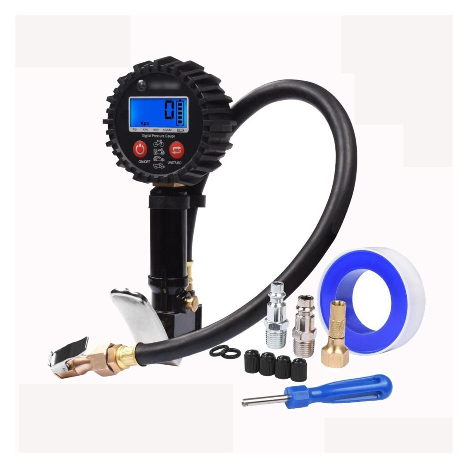 Wskaźnik ciśnienia w oponach Cyfrowy tester opon 200PSI Wyświetlacz LCD Manometr ciśnienia powietrza Szybkozłączka do samochodów ciężarowych motocykl (kolor: czerwony) (czarny)