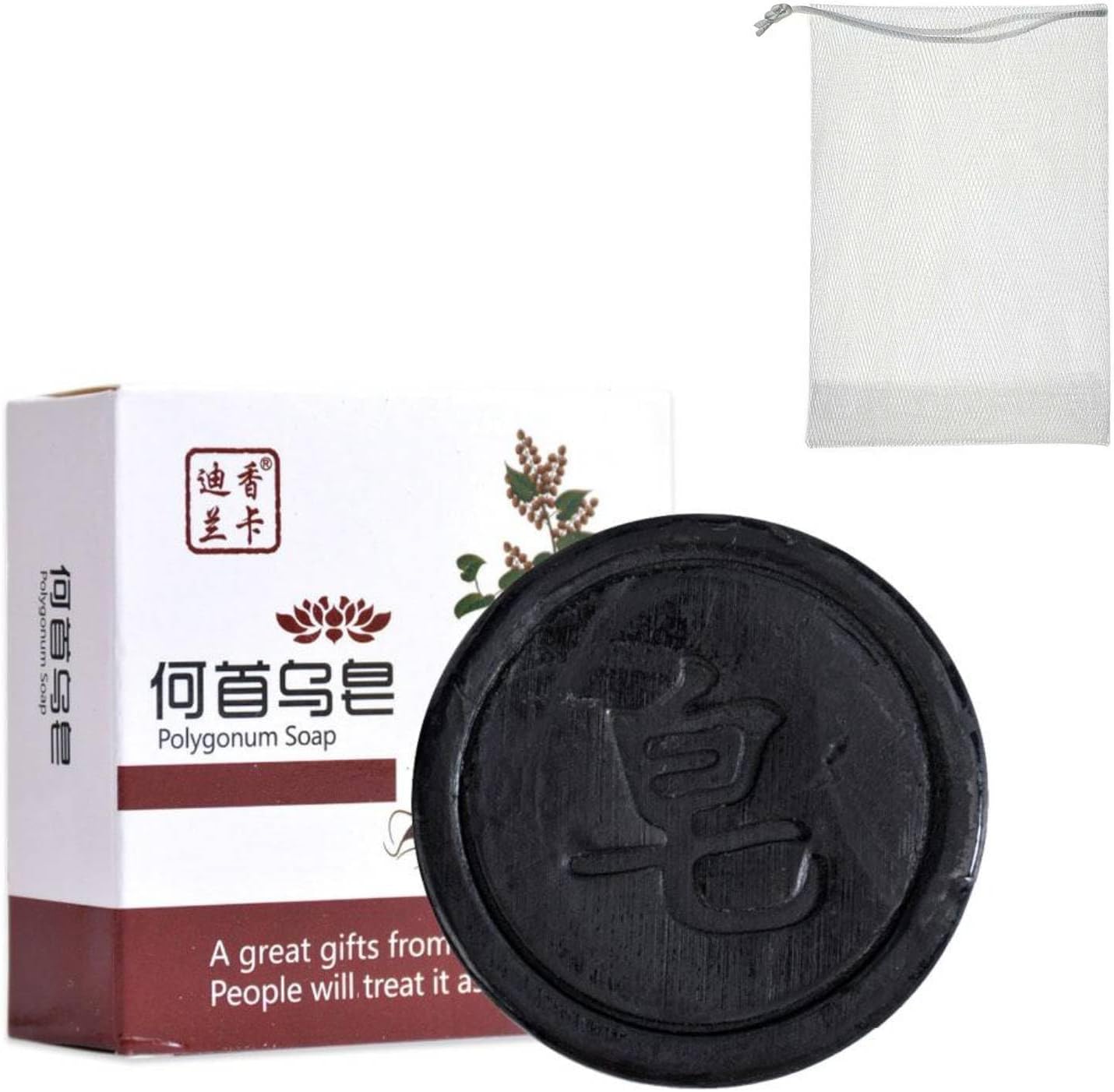 Fallopia Multiflora Shampoo Bar, He Shou Wu Natural Herbal Solid Shampoo for Hair Growth and Dandruff Relief, 80g Nourishing Plant-Based Bar with Foaming Lather（Comes with Bubble Net）