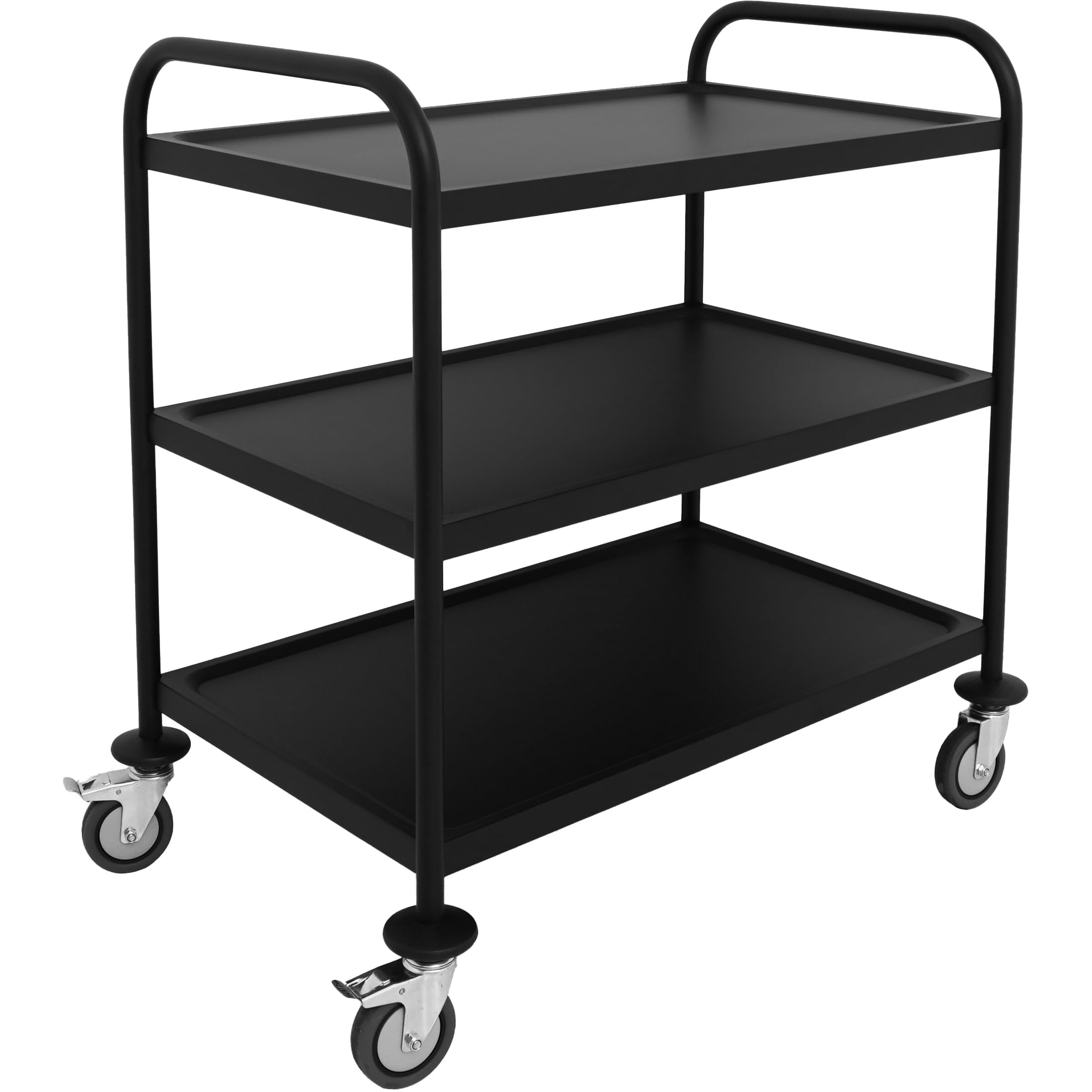 ZORRO - Edelstahl Servierwagen ZSWB 3 - schwarz - 3 Böden - Leichtlaufräder mit Fußbremse - Küchenwagen - Gastro - (86 x 54 x 94 cm)