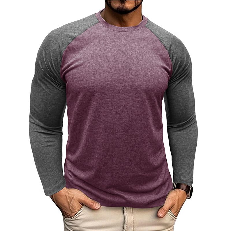 Camisetas de béisbol de manga larga raglán para hombre, cuello redondo, ajuste slim miniatura 1