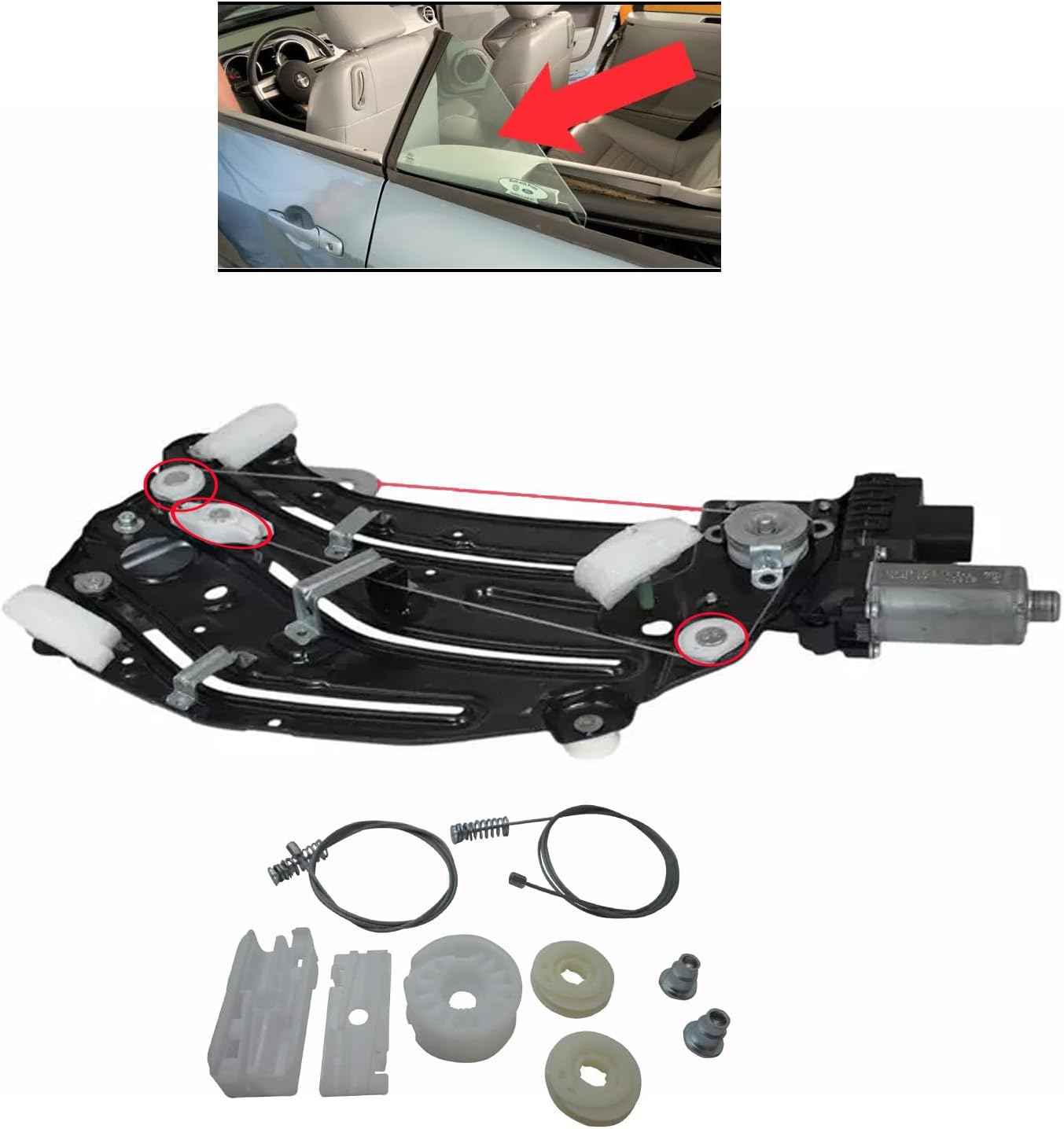 for Ford Mustang 2005-2009 Convertible Left Quarter Window Motor Track Regulator Repair Kit, Natural