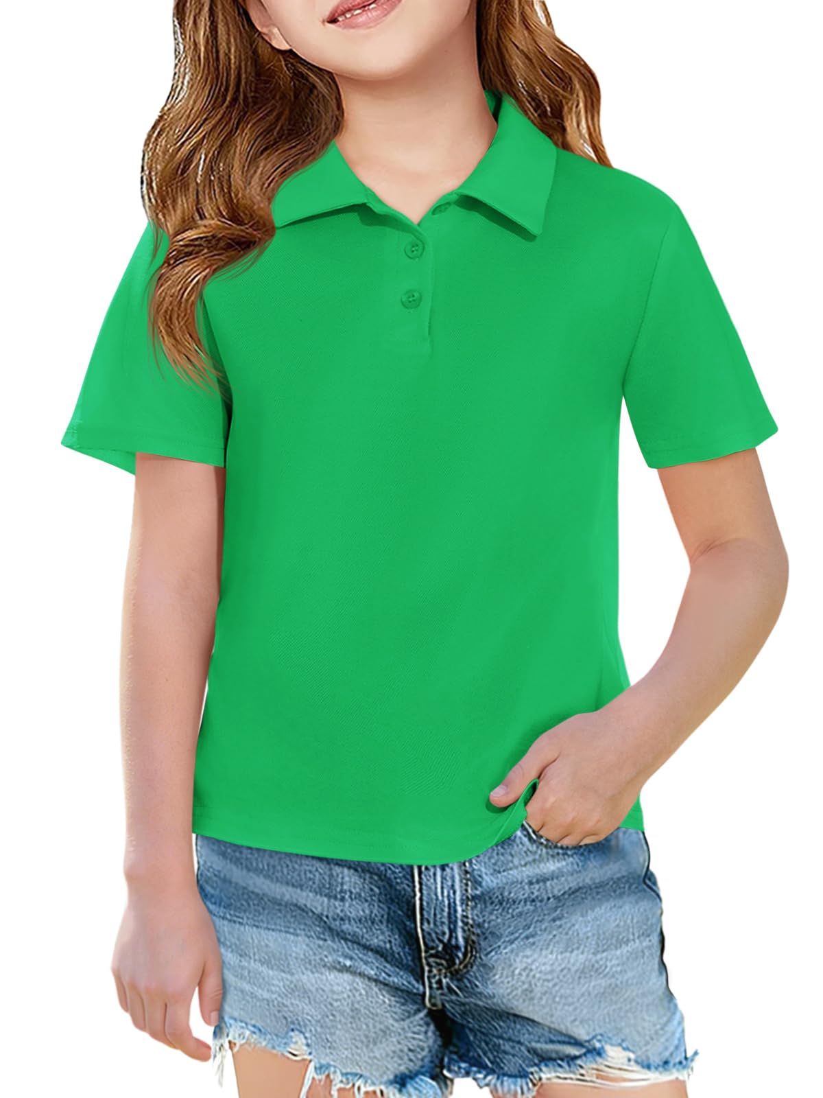 Haloumoning Girls Short Sleeve Polo Shirts Kids School Uniform Pique Polo Shirt 5-14 Years