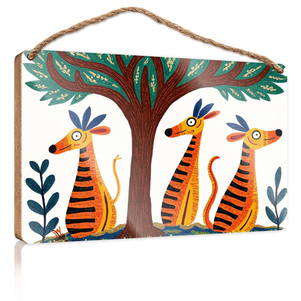 Bathroom Hanging Decor Three Colorful Giraffes Under A Tree. Camper Decor Fall Porch Decor(23X35CM)
