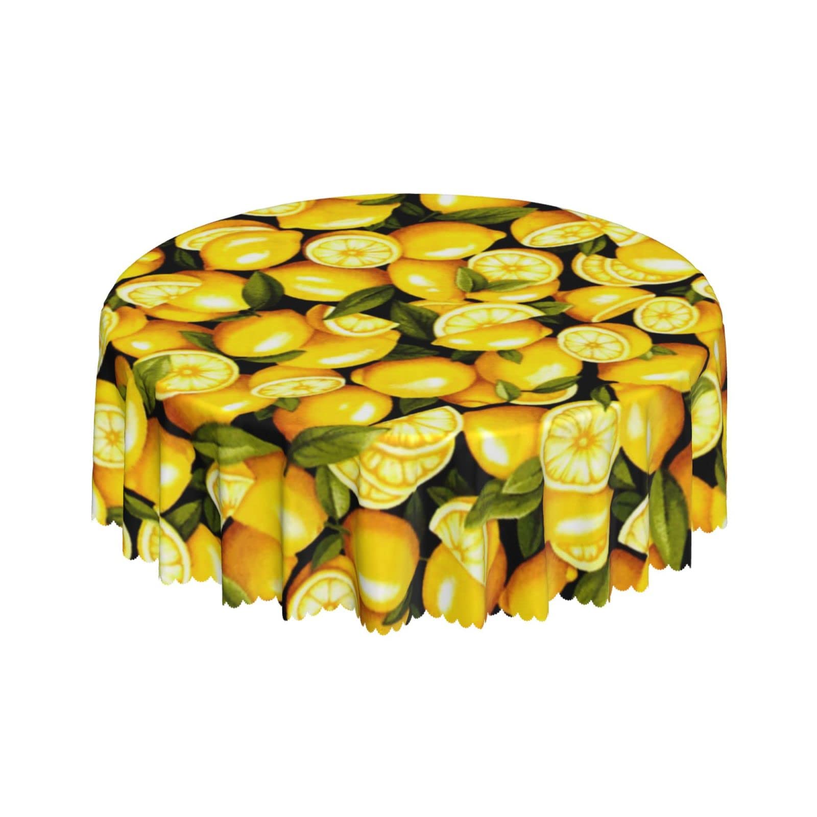 Lsjuee Lemon Yellow Round Tablecloth 60 Inch Printed Washable Tablecloth for Dining Party Holiday Fall Home Decorative
